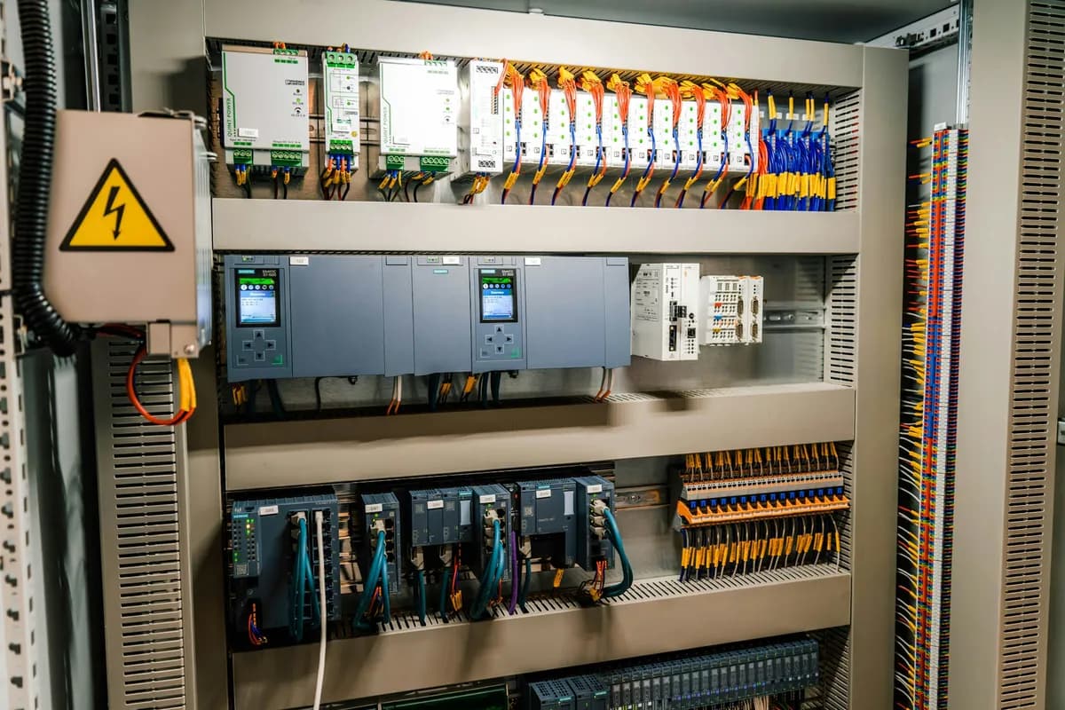 Controlador lógico programable y módulos de entrada y salida en gabinete